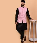 Solid cotton kurta pyjama set with nehru jacket