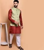 Solid cotton kurta pyjama set with nehru jacket