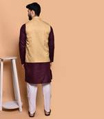 Solid cotton kurta pyjama set with nehru jacket