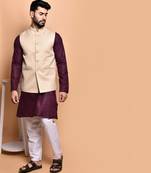 Solid cotton kurta pyjama set with nehru jacket
