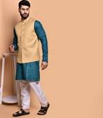 Solid cotton kurta pyjama set with nehru jacket