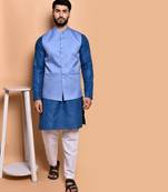 Solid cotton kurta pyjama set with nehru jacket