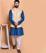 Solid cotton kurta pyjama set with nehru jacket