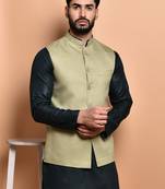 Solid cotton kurta pyjama set with nehru jacket