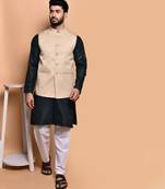 Solid cotton kurta pyjama set with nehru jacket