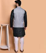 Solid cotton kurta pyjama set with nehru jacket
