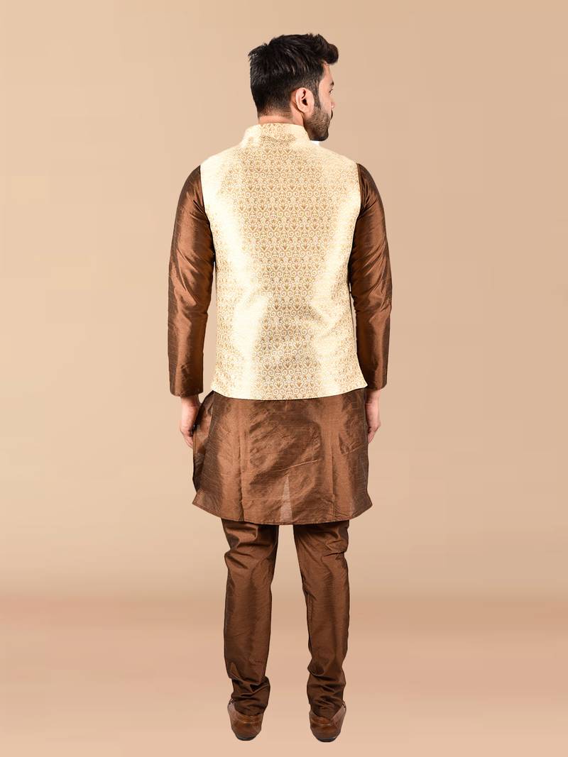 Solid silk kurta pyjama set with nehru jacket