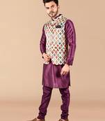 Solid silk kurta pyjama set with nehru jacket