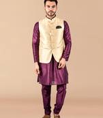 Solid silk kurta pyjama set with nehru jacket