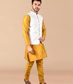 Solid silk kurta pyjama set with nehru jacket