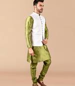 Solid silk kurta pyjama set with nehru jacket