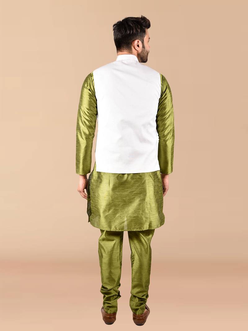 Solid silk kurta pyjama set with nehru jacket