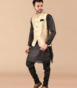 Solid silk kurta pyjama set with nehru jacket
