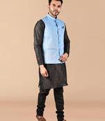Solid silk kurta pyjama set with nehru jacket