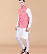Solid silk kurta pyjama set with nehru jacket