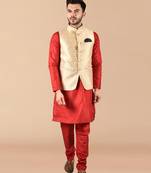 Solid silk kurta pyjama set with nehru jacket