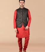 Solid silk kurta pyjama set with nehru jacket