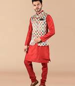 Solid silk kurta pyjama set with nehru jacket