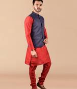 Solid silk kurta pyjama set with nehru jacket