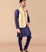 Solid silk kurta pyjama set with nehru jacket