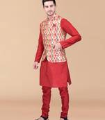 Solid silk kurta pyjama set with nehru jacket