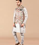 Solid silk kurta pyjama set with nehru jacket