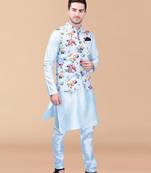 Solid silk kurta pyjama set with nehru jacket