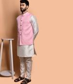 Solid silk kurta pyjama set with nehru jacket