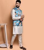 Solid silk kurta pyjama set with nehru jacket