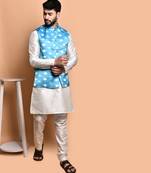 Solid silk kurta pyjama set with nehru jacket