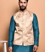 Solid silk kurta pyjama set with nehru jacket