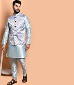 Solid silk kurta pyjama set with nehru jacket