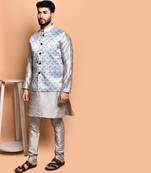 Solid silk kurta pyjama set with nehru jacket
