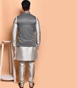 Solid silk kurta pyjama set with nehru jacket