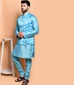 Solid silk kurta pyjama set with nehru jacket
