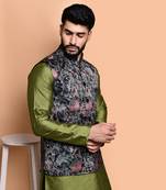 Solid silk kurta pyjama set with nehru jacket