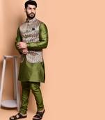 Solid silk kurta pyjama set with nehru jacket