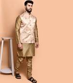 Solid silk kurta pyjama set with nehru jacket