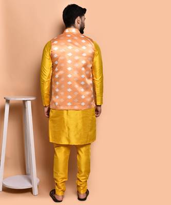 Solid silk kurta pyjama set with nehru jacket 2
