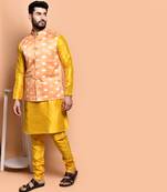 Solid silk kurta pyjama set with nehru jacket