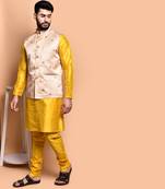 Solid silk kurta pyjama set with nehru jacket