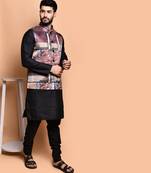 Solid silk kurta pyjama set with nehru jacket