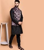 Solid silk kurta pyjama set with nehru jacket