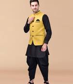Solid silk kurta harem pant set with nehru jacket