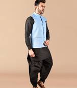 Solid silk kurta harem pant set with nehru jacket