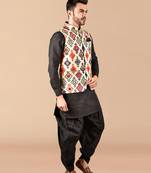 Solid silk kurta harem pant set with nehru jacket
