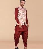 Solid silk kurta harem pant set with nehru jacket