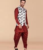 Solid silk kurta harem pant set with nehru jacket