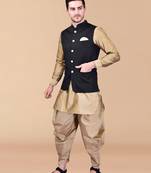 Solid silk kurta harem pant set with nehru jacket