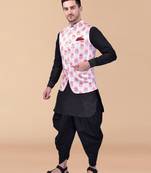Solid silk kurta harem pant set with nehru jacket